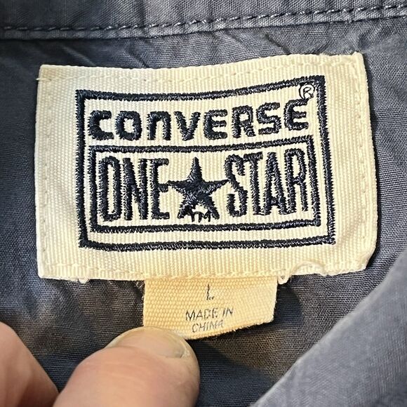 Converse One Star Mens Button Down Shirt Black Pearl Snap Shirt Sleeve  Size L - Picture 2 of 7